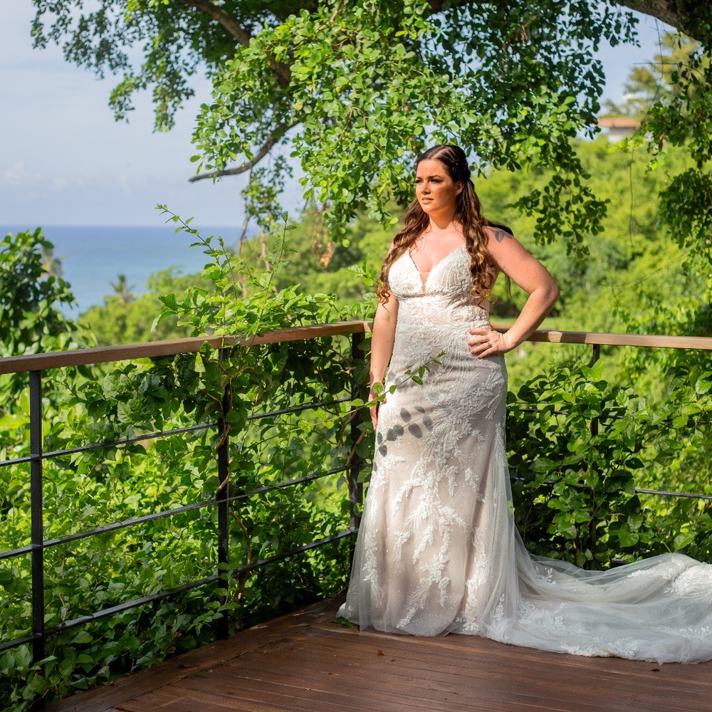 Private Collection Champagne and Lace Wedding Dress